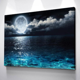 Illuminating Moonlight Moon Blue Sea Luxury Multi Canvas Painting Ideas, Multi Piece Panel Canvas Housewarming Gift Ideas Framed Prints, Canvas Paintings