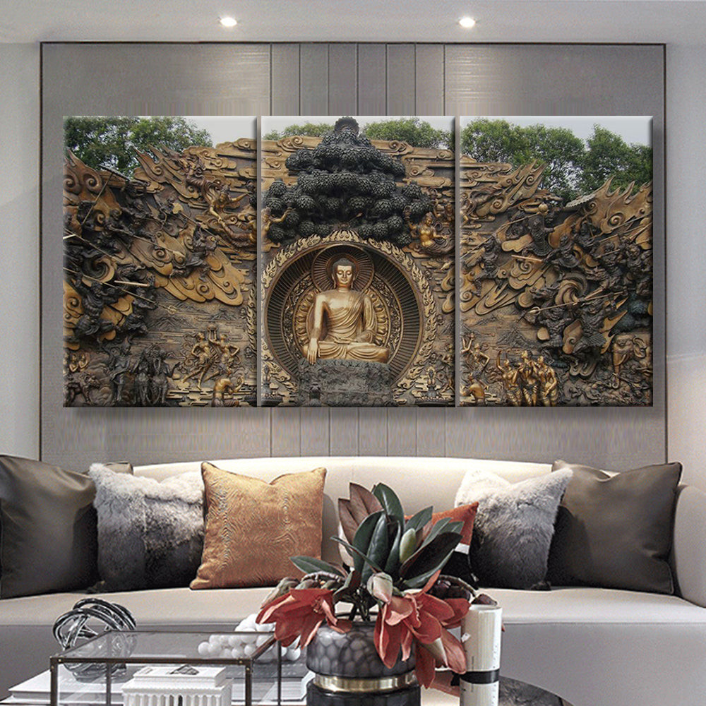 Gautama Buddha, Multi Canvas Painting Ideas, Multi Piece Panel Canvas Housewarming Gift Ideas Canvas Canvas Gallery Painting Framed Prints, Canvas Paintings Multi Panel Canvas 3PIECE(36 x18)