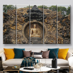 Gautama Buddha, Multi Canvas Painting Ideas, Multi Piece Panel Canvas Housewarming Gift Ideas Canvas Canvas Gallery Painting Framed Prints, Canvas Paintings Multi Panel Canvas 5PIECE(60x36)