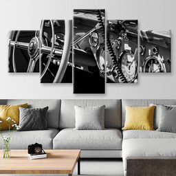 Dashboard Old Car In Black And White Retro Industrial, Multi Canvas Painting Ideas, Multi Piece Panel Canvas Housewarming Gift Ideas Canvas Canvas Gallery Painting Framed Prints, Canvas Paintings Multi Panel Canvas 5PIECE(Mixed 12)