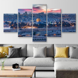 View To Jerusalem Old City Israel Landscape, Multi Canvas Painting Ideas, Multi Piece Panel Canvas Housewarming Gift Ideas Canvas Canvas Gallery Painting Framed Prints, Canvas Paintings Multi Panel Canvas 5PIECE(Mixed 12)