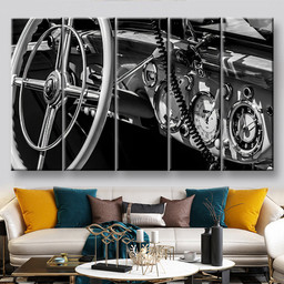 Dashboard Old Car In Black And White Retro Industrial, Multi Canvas Painting Ideas, Multi Piece Panel Canvas Housewarming Gift Ideas Canvas Canvas Gallery Painting Framed Prints, Canvas Paintings Multi Panel Canvas 5PIECE(60x36)