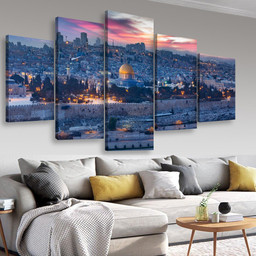 View To Jerusalem Old City Israel Landscape, Multi Canvas Painting Ideas, Multi Piece Panel Canvas Housewarming Gift Ideas Canvas Canvas Gallery Painting Framed Prints, Canvas Paintings Multi Panel Canvas 5PIECE(Mixed 16)