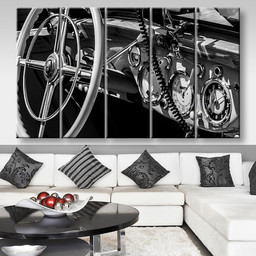 Dashboard Old Car In Black And White Retro Industrial, Multi Canvas Painting Ideas, Multi Piece Panel Canvas Housewarming Gift Ideas Canvas Canvas Gallery Painting Framed Prints, Canvas Paintings Multi Panel Canvas 5PIECE(80x48)