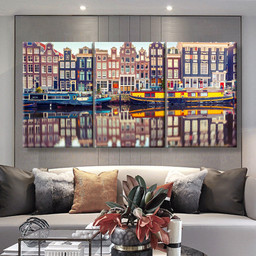 Amsterdam Canal Singel Holland Netherlands Landscape, Multi Canvas Painting Ideas, Multi Piece Panel Canvas Housewarming Gift Ideas Canvas Canvas Gallery Painting Framed Prints, Canvas Paintings Multi Panel Canvas 3PIECE(36 x18)