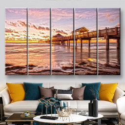 Sunset At Clearwater Beach Florida Landscape, Multi Canvas Painting Ideas, Multi Piece Panel Canvas Housewarming Gift Ideas Canvas Canvas Gallery Painting Framed Prints, Canvas Paintings Multi Panel Canvas 5PIECE(60x36)
