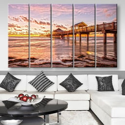 Sunset At Clearwater Beach Florida Landscape, Multi Canvas Painting Ideas, Multi Piece Panel Canvas Housewarming Gift Ideas Canvas Canvas Gallery Painting Framed Prints, Canvas Paintings Multi Panel Canvas 5PIECE(80x48)