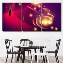 Silhouette Man Walking On Curved Surface Galaxy Sky and Space Multi Piece Panel Canvas Housewarming Gift Ideas Canvas Canvas Gallery Prints Multi Panel Canvas 3PIECE(48x24)