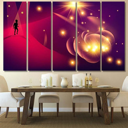Silhouette Man Walking On Curved Surface Galaxy Sky and Space Multi Piece Panel Canvas Housewarming Gift Ideas Canvas Canvas Gallery Prints Multi Panel Canvas 5PIECE(80x48)