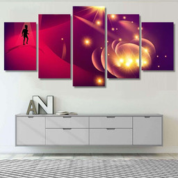 Silhouette Man Walking On Curved Surface Galaxy Sky and Space Multi Piece Panel Canvas Housewarming Gift Ideas Canvas Canvas Gallery Prints Multi Panel Canvas 5PIECE(Mixed 16)