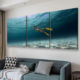 Girl Underwater Sports And Recreation, Multi Canvas Painting Ideas, Multi Piece Panel Canvas Housewarming Gift Ideas Canvas Canvas Gallery Painting Framed Prints, Canvas Paintings Multi Panel Canvas 3PIECE(48x24)