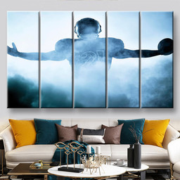 American Football Player Portrait In Silhouette Shadow, Multi Canvas Painting Ideas, Multi Piece Panel Canvas Housewarming Gift Ideas Canvas Canvas Gallery Painting Framed Prints, Canvas Paintings Multi Panel Canvas 5PIECE(60x36)