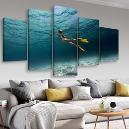 Girl Underwater Sports And Recreation, Multi Canvas Painting Ideas, Multi Piece Panel Canvas Housewarming Gift Ideas Canvas Canvas Gallery Painting Framed Prints, Canvas Paintings Multi Panel Canvas 5PIECE(Mixed 16)