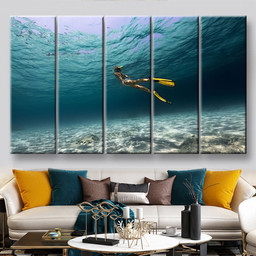 Girl Underwater Sports And Recreation, Multi Canvas Painting Ideas, Multi Piece Panel Canvas Housewarming Gift Ideas Canvas Canvas Gallery Painting Framed Prints, Canvas Paintings Multi Panel Canvas 5PIECE(60x36)