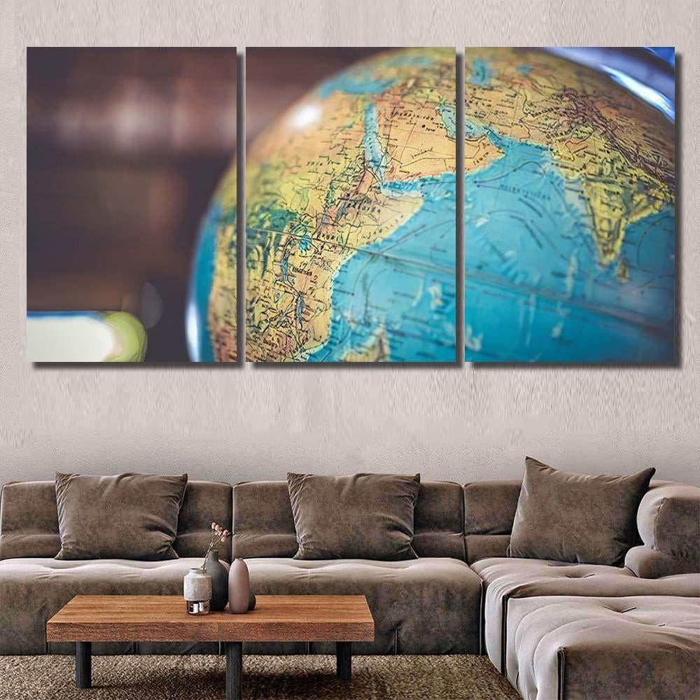 Globe Sphere Orb Model Effigy Vintage 2 Galaxy Sky and Space Multi Piece Panel Canvas Housewarming Gift Ideas Canvas Canvas Gallery Prints Multi Panel Canvas 3PIECE(36 x18)