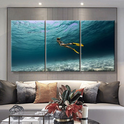 Girl Underwater Sports And Recreation, Multi Canvas Painting Ideas, Multi Piece Panel Canvas Housewarming Gift Ideas Canvas Canvas Gallery Painting Framed Prints, Canvas Paintings Multi Panel Canvas 3PIECE(36 x18)