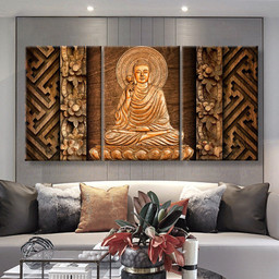 Buddha With Halo, Multi Canvas Painting Ideas, Multi Piece Panel Canvas Housewarming Gift Ideas Canvas Canvas Gallery Painting Framed Prints, Canvas Paintings Multi Panel Canvas 3PIECE(36 x18)