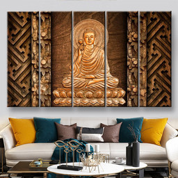 Buddha With Halo, Multi Canvas Painting Ideas, Multi Piece Panel Canvas Housewarming Gift Ideas Canvas Canvas Gallery Painting Framed Prints, Canvas Paintings Multi Panel Canvas 5PIECE(60x36)