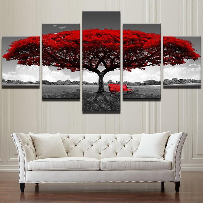Red Tree Canvas Landscape, Multi Canvas Painting Ideas, Multi Piece Panel Canvas Housewarming Gift Ideas Canvas Canvas Gallery Painting Framed Prints, Canvas Paintings Wrapped Canvas 5PCS (Mixed 12)