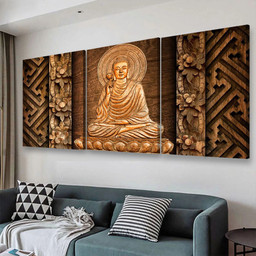 Buddha With Halo, Multi Canvas Painting Ideas, Multi Piece Panel Canvas Housewarming Gift Ideas Canvas Canvas Gallery Painting Framed Prints, Canvas Paintings Multi Panel Canvas 3PIECE(48x24)