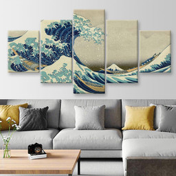 Katsushika Hokusai The Great Wave Off Kanagawa Abstrast, Multi Canvas Painting Ideas, Multi Piece Panel Canvas Housewarming Gift Ideas Canvas Canvas Gallery Painting Framed Prints, Canvas Paintings Multi Panel Canvas 5PIECE(Mixed 12)