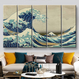 Katsushika Hokusai The Great Wave Off Kanagawa Abstrast, Multi Canvas Painting Ideas, Multi Piece Panel Canvas Housewarming Gift Ideas Canvas Canvas Gallery Painting Framed Prints, Canvas Paintings Multi Panel Canvas 5PIECE(60x36)