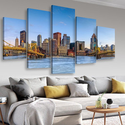 Skyline Of Downtown Pittsburgh At Twilight Panorama Landscape, Multi Canvas Painting Ideas, Multi Piece Panel Canvas Housewarming Gift Ideas Canvas Canvas Gallery Painting Framed Prints, Canvas Paintings Multi Panel Canvas 5PIECE(Mixed 16)
