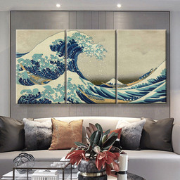Katsushika Hokusai The Great Wave Off Kanagawa Abstrast, Multi Canvas Painting Ideas, Multi Piece Panel Canvas Housewarming Gift Ideas Canvas Canvas Gallery Painting Framed Prints, Canvas Paintings Multi Panel Canvas 3PIECE(36 x18)