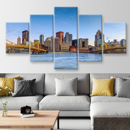 Skyline Of Downtown Pittsburgh At Twilight Panorama Landscape, Multi Canvas Painting Ideas, Multi Piece Panel Canvas Housewarming Gift Ideas Canvas Canvas Gallery Painting Framed Prints, Canvas Paintings Multi Panel Canvas 5PIECE(Mixed 12)