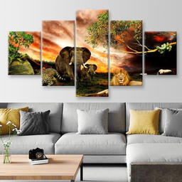 Lion Elephant Cheetah Forest Animals, Multi Canvas Painting Ideas, Multi Piece Panel Canvas Housewarming Gift Ideas Canvas Canvas Gallery Painting Framed Prints, Canvas Paintings Multi Panel Canvas 5PIECE(Mixed 12)