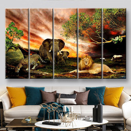 Lion Elephant Cheetah Forest Animals, Multi Canvas Painting Ideas, Multi Piece Panel Canvas Housewarming Gift Ideas Canvas Canvas Gallery Painting Framed Prints, Canvas Paintings Multi Panel Canvas 5PIECE(60x36)