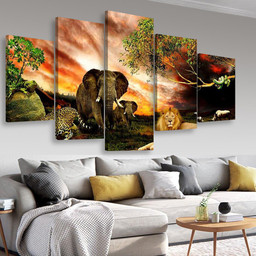 Lion Elephant Cheetah Forest Animals, Multi Canvas Painting Ideas, Multi Piece Panel Canvas Housewarming Gift Ideas Canvas Canvas Gallery Painting Framed Prints, Canvas Paintings Multi Panel Canvas 5PIECE(Mixed 16)