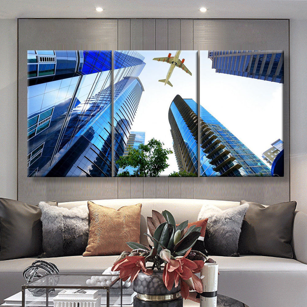 Airplane Flying Over Atlanta Georgia Usa Landscape, Multi Canvas Painting Ideas, Multi Piece Panel Canvas Housewarming Gift Ideas Canvas Canvas Gallery Painting Framed Prints, Canvas Paintings Multi Panel Canvas 3PIECE(36 x18)