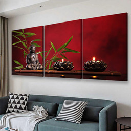Zen Buddha And Candles, Multi Canvas Painting Ideas, Multi Piece Panel Canvas Housewarming Gift Ideas Canvas Canvas Gallery Painting Framed Prints, Canvas Paintings Multi Panel Canvas 3PIECE(48x24)