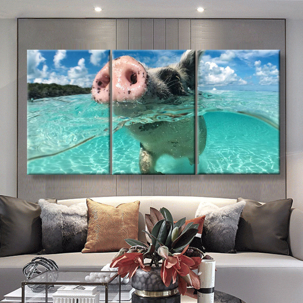 Wild Swimming Pig On Big Majors Cay In The Bahamas Animals, Multi Canvas Painting Ideas, Multi Piece Panel Canvas Housewarming Gift Ideas Canvas Canvas Gallery Painting Framed Prints, Canvas Paintings Multi Panel Canvas 3PIECE(36 x18)