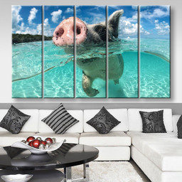 Wild Swimming Pig On Big Majors Cay In The Bahamas Animals, Multi Canvas Painting Ideas, Multi Piece Panel Canvas Housewarming Gift Ideas Canvas Canvas Gallery Painting Framed Prints, Canvas Paintings Multi Panel Canvas 5PIECE(80x48)