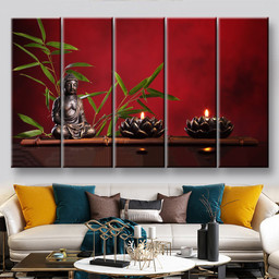 Zen Buddha And Candles, Multi Canvas Painting Ideas, Multi Piece Panel Canvas Housewarming Gift Ideas Canvas Canvas Gallery Painting Framed Prints, Canvas Paintings Multi Panel Canvas 5PIECE(60x36)