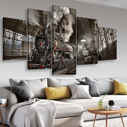 Steam Train At The Station Industrial, Multi Canvas Painting Ideas, Multi Piece Panel Canvas Housewarming Gift Ideas Canvas Canvas Gallery Painting Framed Prints, Canvas Paintings Multi Panel Canvas 5PIECE(Mixed 16)
