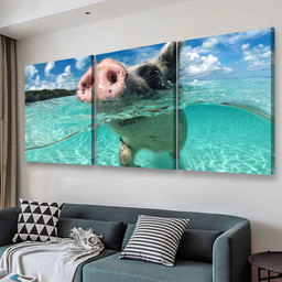 Wild Swimming Pig On Big Majors Cay In The Bahamas Animals, Multi Canvas Painting Ideas, Multi Piece Panel Canvas Housewarming Gift Ideas Canvas Canvas Gallery Painting Framed Prints, Canvas Paintings Multi Panel Canvas 3PIECE(48x24)