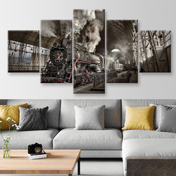 Steam Train At The Station Industrial, Multi Canvas Painting Ideas, Multi Piece Panel Canvas Housewarming Gift Ideas Canvas Canvas Gallery Painting Framed Prints, Canvas Paintings Multi Panel Canvas 5PIECE(Mixed 12)