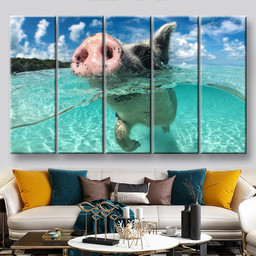 Wild Swimming Pig On Big Majors Cay In The Bahamas Animals, Multi Canvas Painting Ideas, Multi Piece Panel Canvas Housewarming Gift Ideas Canvas Canvas Gallery Painting Framed Prints, Canvas Paintings Multi Panel Canvas 5PIECE(60x36)