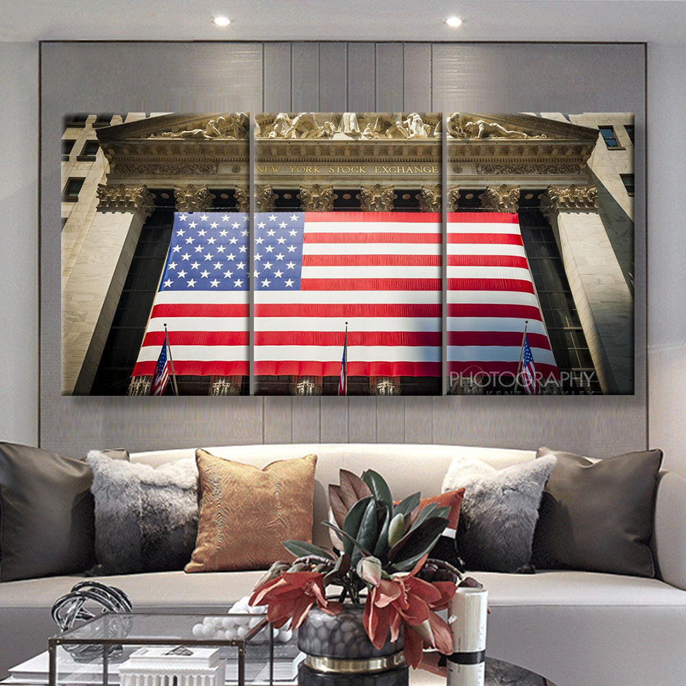 Wall Street New York Stock Exchange Entrance Abstrast, Multi Canvas Painting Ideas, Multi Piece Panel Canvas Housewarming Gift Ideas Canvas Canvas Gallery Painting Framed Prints, Canvas Paintings Multi Panel Canvas 3PIECE(36 x18)