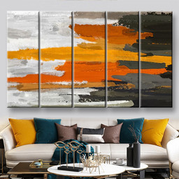 Brown Gray And Orange Abstract Abstrast, Multi Canvas Painting Ideas, Multi Piece Panel Canvas Housewarming Gift Ideas Canvas Canvas Gallery Painting Framed Prints, Canvas Paintings Multi Panel Canvas 5PIECE(60x36)