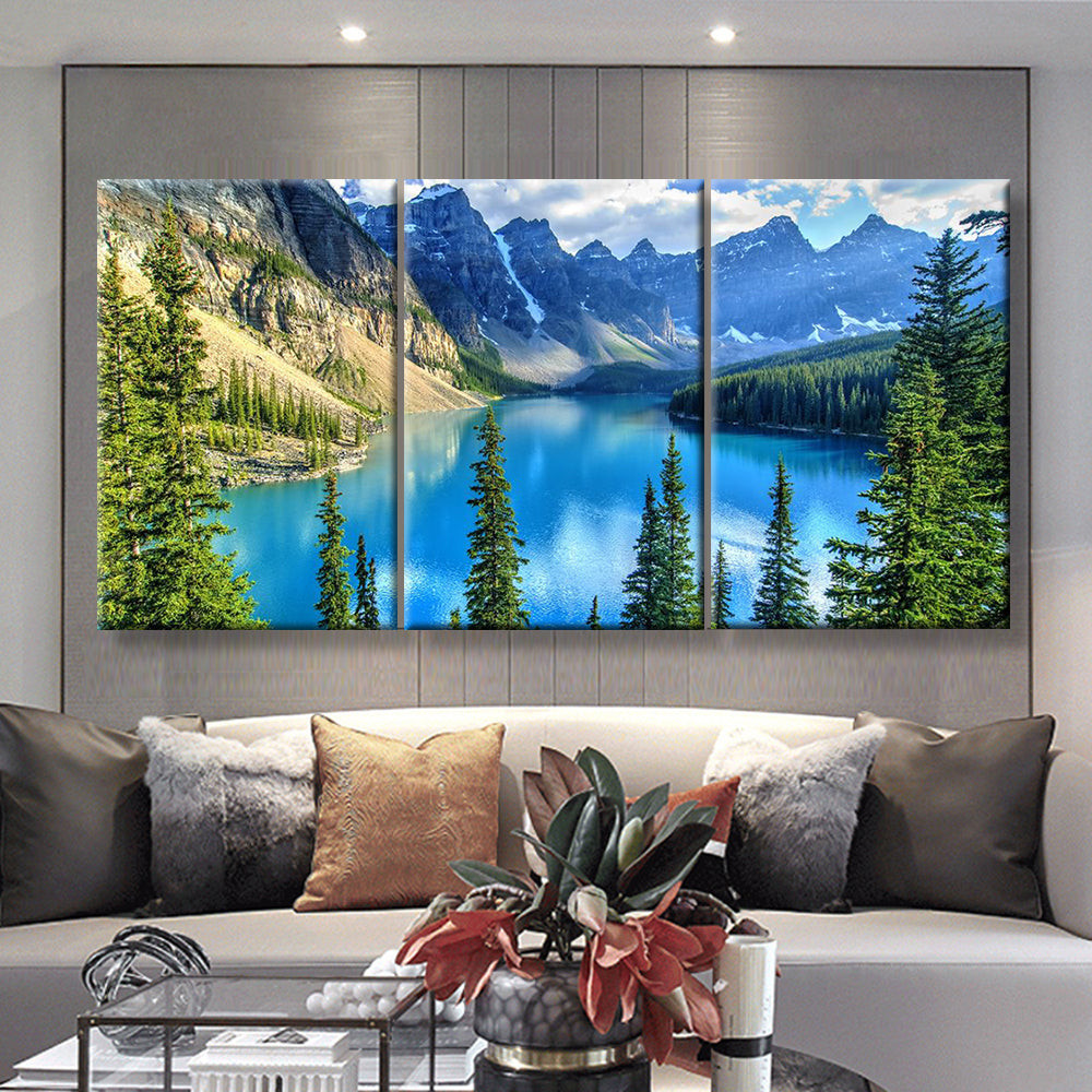 Wenkchemna Peaks Reflection On Moraine Lake Banff Rocly Mountain Canada Nature, Multi Canvas Painting Ideas, Multi Piece Panel Canvas Housewarming Gift Ideas Canvas Canvas Gallery Painting Framed Prints, Canvas Paintings Multi Panel Canvas 3PIECE(36 x18)