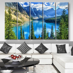 Wenkchemna Peaks Reflection On Moraine Lake Banff Rocly Mountain Canada Nature, Multi Canvas Painting Ideas, Multi Piece Panel Canvas Housewarming Gift Ideas Canvas Canvas Gallery Painting Framed Prints, Canvas Paintings Multi Panel Canvas 5PIECE(80x48)