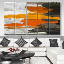 Brown Gray And Orange Abstract Abstrast, Multi Canvas Painting Ideas, Multi Piece Panel Canvas Housewarming Gift Ideas Canvas Canvas Gallery Painting Framed Prints, Canvas Paintings Multi Panel Canvas 5PIECE(80x48)