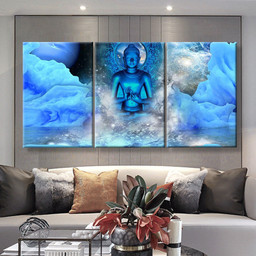 Blue Buddha, Multi Canvas Painting Ideas, Multi Piece Panel Canvas Housewarming Gift Ideas Canvas Canvas Gallery Painting Framed Prints, Canvas Paintings Multi Panel Canvas 3PIECE(36 x18)