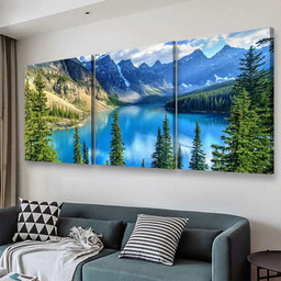 Wenkchemna Peaks Reflection On Moraine Lake Banff Rocly Mountain Canada Nature, Multi Canvas Painting Ideas, Multi Piece Panel Canvas Housewarming Gift Ideas Canvas Canvas Gallery Painting Framed Prints, Canvas Paintings Multi Panel Canvas 3PIECE(48x24)