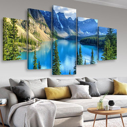 Wenkchemna Peaks Reflection On Moraine Lake Banff Rocly Mountain Canada Nature, Multi Canvas Painting Ideas, Multi Piece Panel Canvas Housewarming Gift Ideas Canvas Canvas Gallery Painting Framed Prints, Canvas Paintings Multi Panel Canvas 5PIECE(Mixed 16)