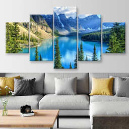 Wenkchemna Peaks Reflection On Moraine Lake Banff Rocly Mountain Canada Nature, Multi Canvas Painting Ideas, Multi Piece Panel Canvas Housewarming Gift Ideas Canvas Canvas Gallery Painting Framed Prints, Canvas Paintings Multi Panel Canvas 5PIECE(Mixed 12)